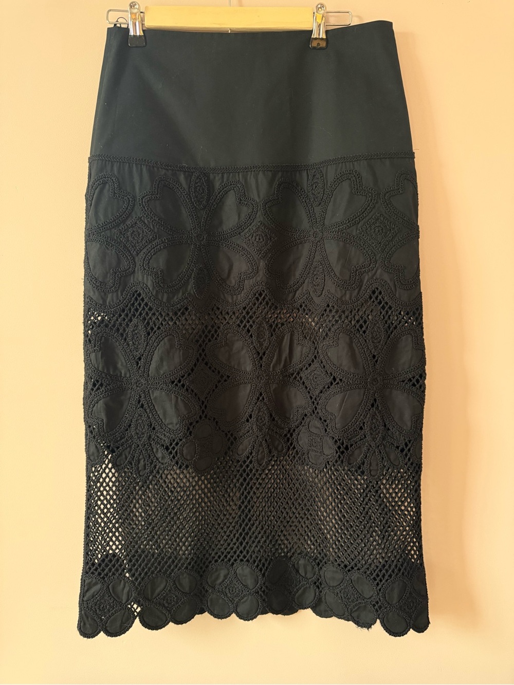 Zara Black Lace-Panel Midi Skirt